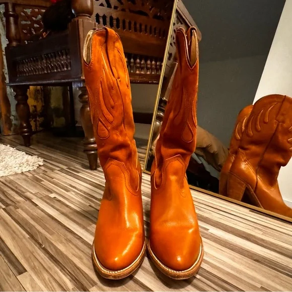 Frye Women's Tall Western Heeled Boots in Cognac Brown - Picture 2 of 14